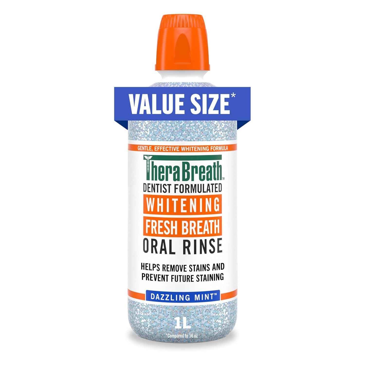 TheraBreath Whitening Mouthwash Dazzling Mint – Nightly Self-Care Rinse for Stain-Free Smiles, 1 Liter