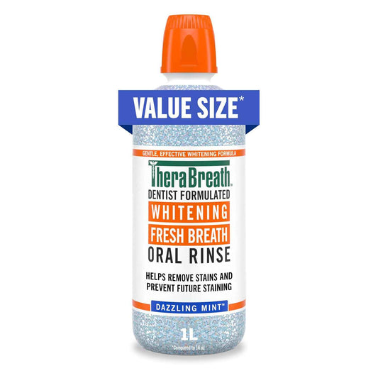 TheraBreath Whitening Mouthwash Dazzling Mint – Nightly Self-Care Rinse for Stain-Free Smiles, 1 Liter