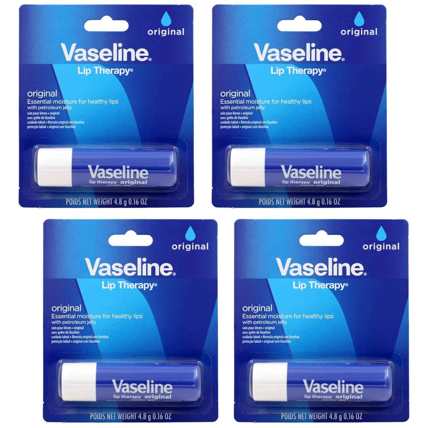 Vaseline Lip Therapy Original – Daily Self-Care Balm for Mindful Bedtime Lip Rituals, 0.16 Ounce (Pack of 4)