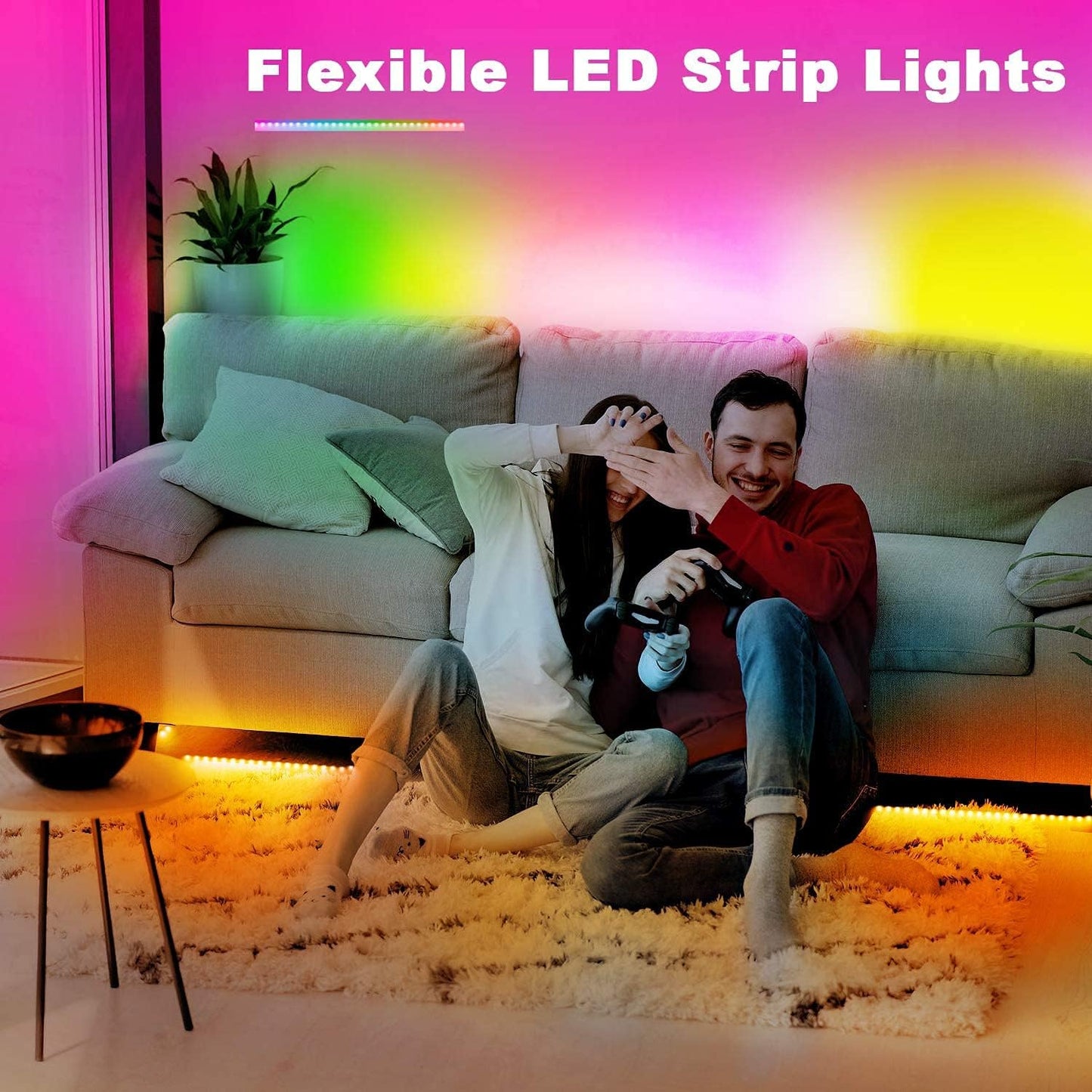 PHOPOLLO Bluetooth LED Strip Lights – Living Room Ambient Accent Lighting with App and Music Sync