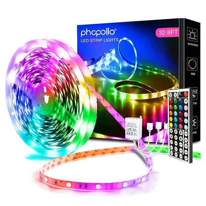 phopollo Led Lights 32.8ft Long Led Strip Lights for Bedroom Color Changing Luces Led para Decoracion Habitacion RGB DIY Color Option with Power Supply and Remote