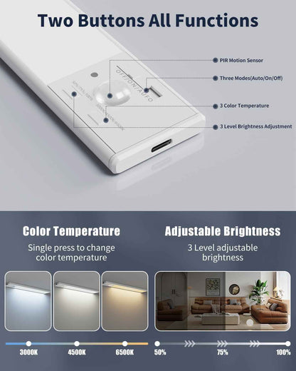 FBY Closet Light, Slim Metal Design LED for Wardrobe and Bedroom Ambiance, 3 Color Temperature Rechargeable 3-Pack