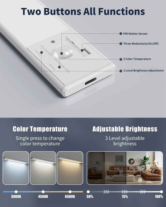 FBY Closet Light, Slim Metal Design LED for Wardrobe and Bedroom Ambiance, 3 Color Temperature Rechargeable 3-Pack