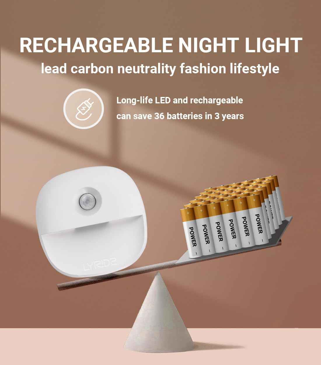 Lyridz Rechargeable Motion Night Light – Flameless Stair and Hallway Safety Light for Seniors and Kids, No Open Flame or Hot Wax