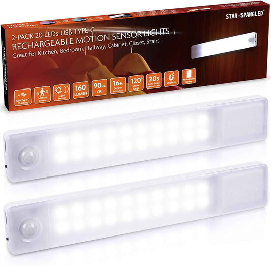 STAR-SPANGLED Under Cabinet Lighting Rechargeable, Warm White Accent Lighting for Cozy Bedroom Decor, 2 Pack