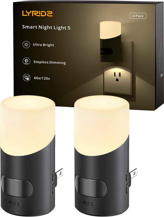 Lyridz LED Motion Night Light – Flameless Plug-in Safety Lighting for Hallways, Stairs and Bathrooms, Dimmable 2 Pack