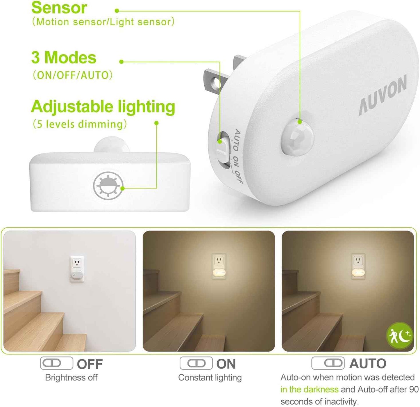 AUVON Motion Sensor Night Light 4 Pack – Thoughtful Housewarming Gift for New Homeowners, Parents and Elderly Loved Ones