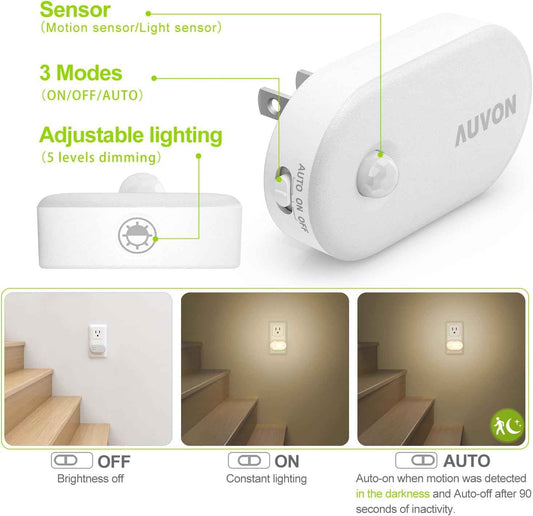 AUVON Motion Sensor Night Light 4 Pack – Thoughtful Housewarming Gift for New Homeowners, Parents and Elderly Loved Ones