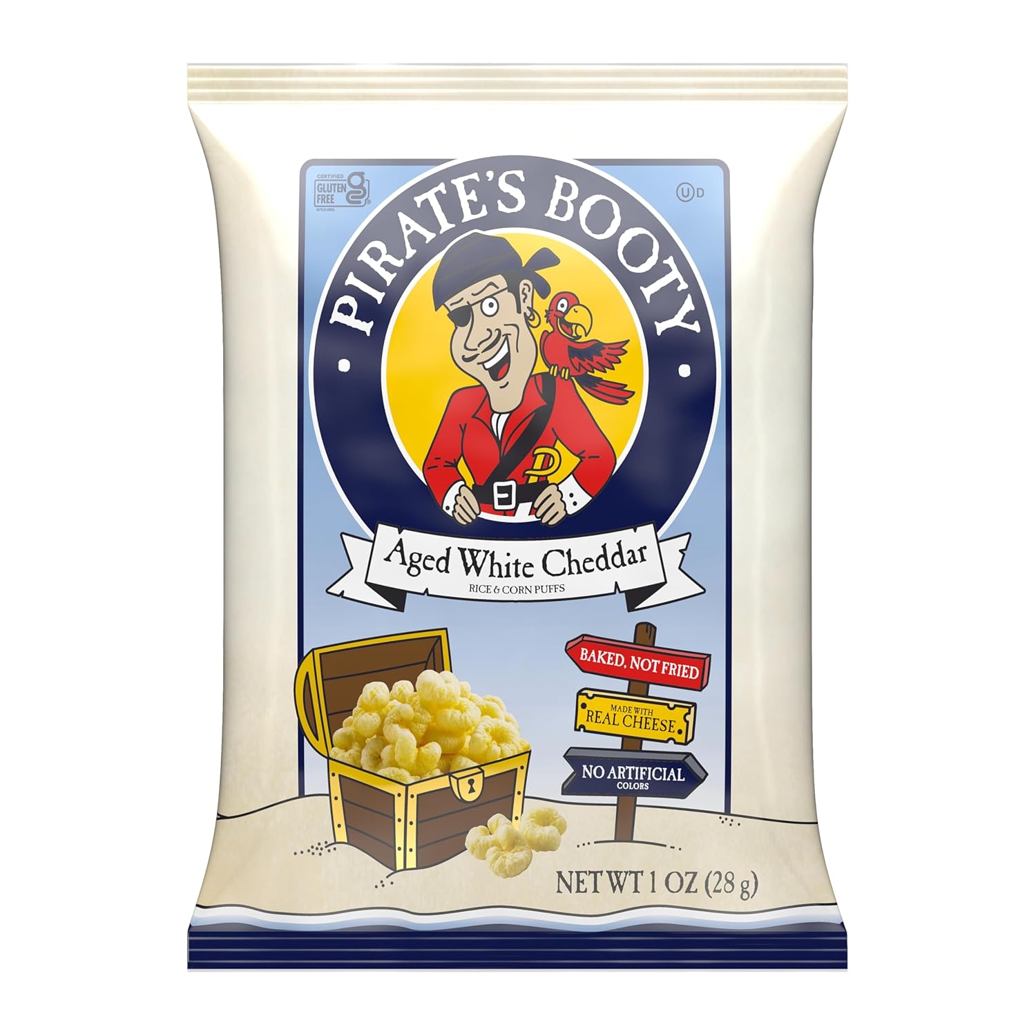 Pirate's Booty Baked Cheddar Cheese Puffs – Clean-Label Family Snack Pantry Staple, No Artificial Colors, Gluten-Free 1 oz Bags, 6ct