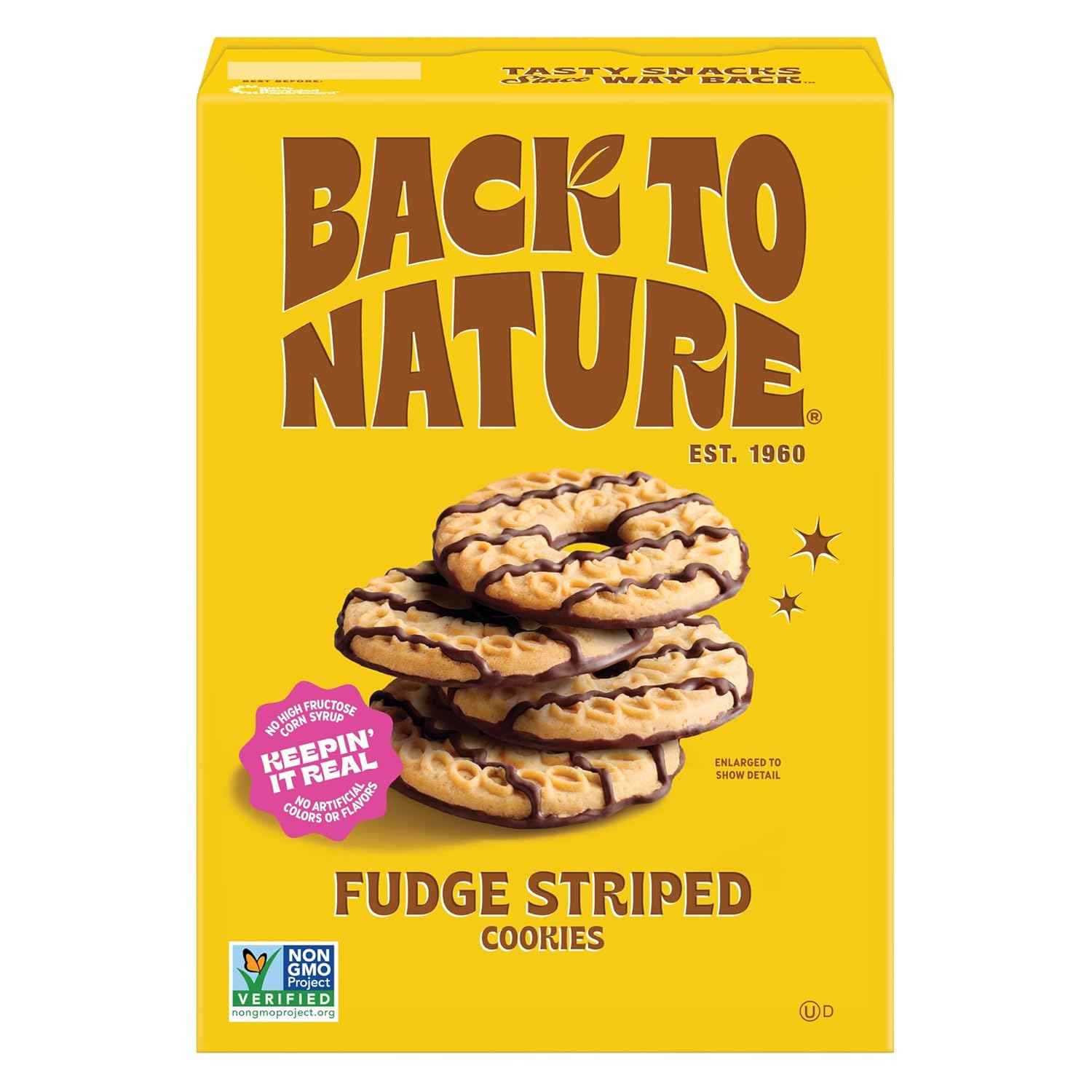 Back to Nature Fudge Striped Cookies – Non-GMO Vegan Cookies for Clean-Eating Wellness Routines, Office Desk Drawer