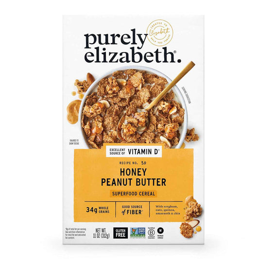 Purely Elizabeth Honey Peanut Butter Cereal – Nutritious Lunchbox Addition for Kids' School Mornings, Allergen-Friendly