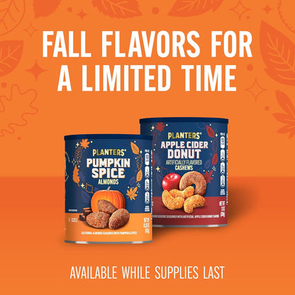 PLANTERS Fall Edition Pumpkin Spice Almonds 15.25 oz Canister – Cozy Self-Care Evening Snack for Mindful Wind-Down Routines, Plant-Based Protein Treat for Relaxing at Home