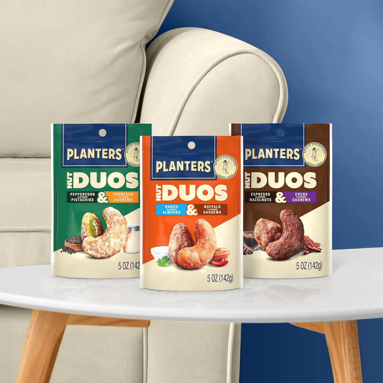 PLANTERS Nut Duos – Gourmet Snack Gift for Hostess, Peppercorn & Parmesan Flavored Nuts 5oz