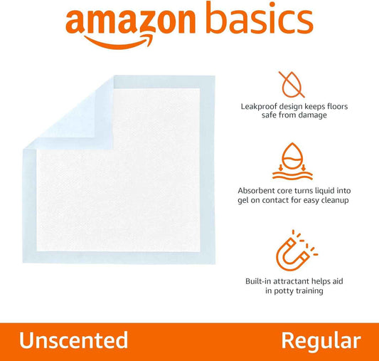 Amazon Basics 5-Layer Puppy Pads – Leakproof Floor Protection for Crate-Rest and Post-Surgery Recovery