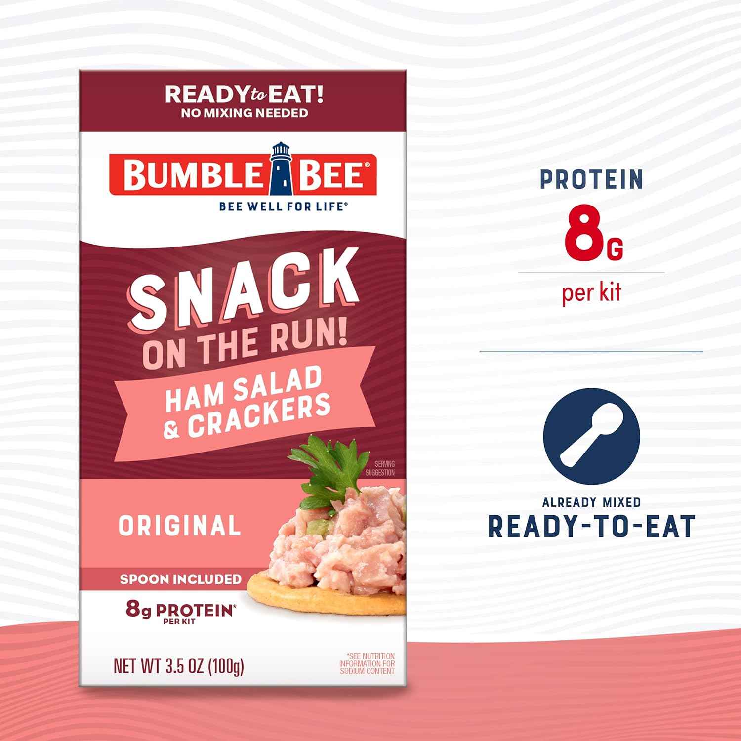 Bumble Bee Snack On The Run Ham Salad with Crackers - Shelf-Stable Travel Food for Road Trips and Bike Paths