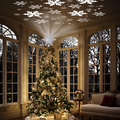 PliMook LED Christmas Tree Topper Projector, 6 Glitter Slides in Gift-Ready Style, Heartfelt Holiday Surprise for Her and Him, Silver