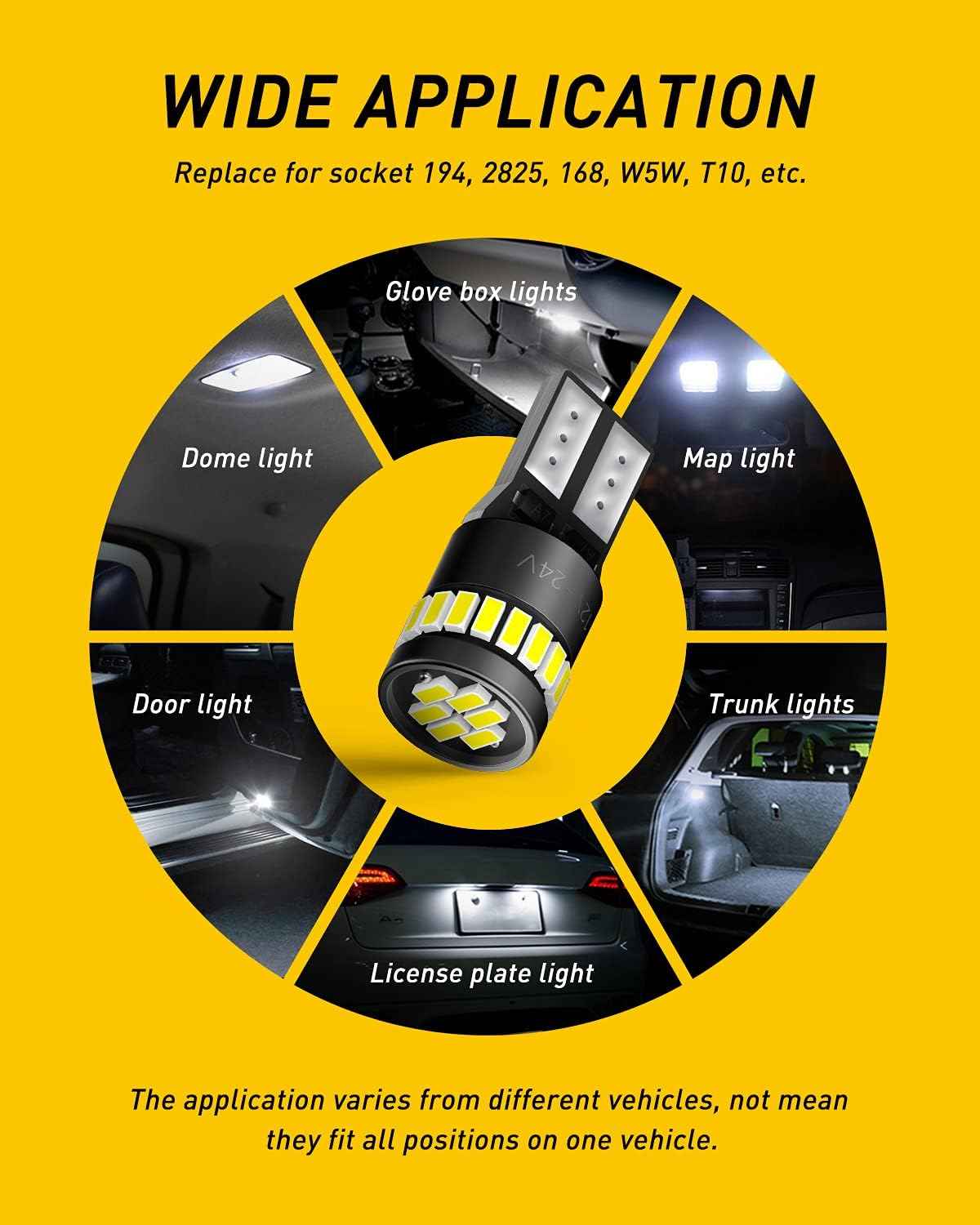 AUXITO 194 LED Bulbs for Clean Factory-Style Interior, Simple Plug-and-Play 6000K White for License Plate and Dome Swap, Pack of 2
