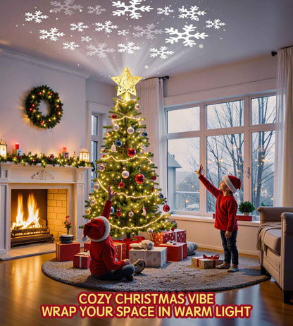Holidayx Pentagram Tree Topper – Cozy Bedroom Accent Piece, Silver Star with Wall and Ceiling Snowflake Glow