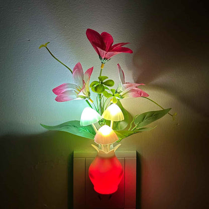 MushroomBloom Decorative Plug-in Night Light – Mushroom and Lily Flower Accent Lamp for Bedroom and Living Room