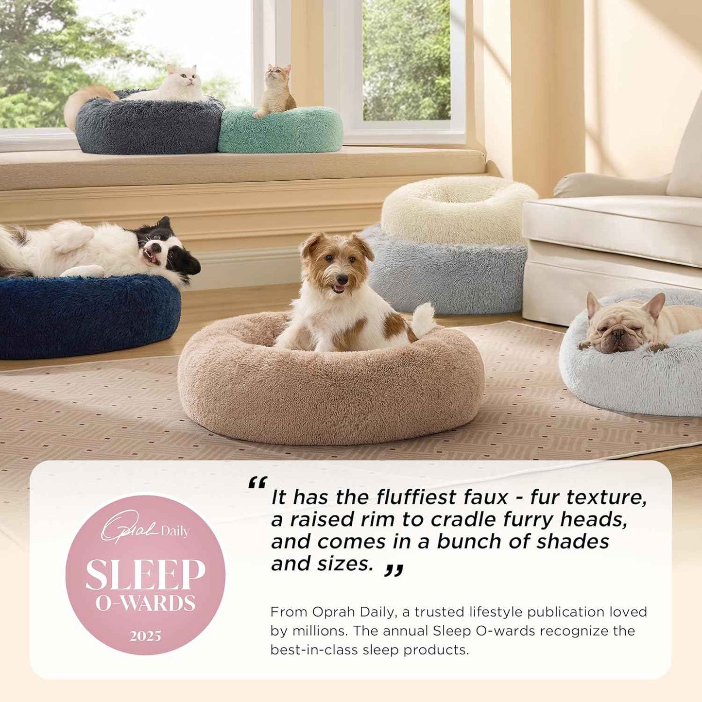 Bedsure Calming Donut Pet Bed – Anxiety Relief Nest for Restful Sleep, 30 inch Round Anti-Slip Washable Cat and Dog Bed