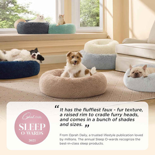 Bedsure Calming Donut Pet Bed – Anxiety Relief Nest for Restful Sleep, 30 inch Round Anti-Slip Washable Cat and Dog Bed