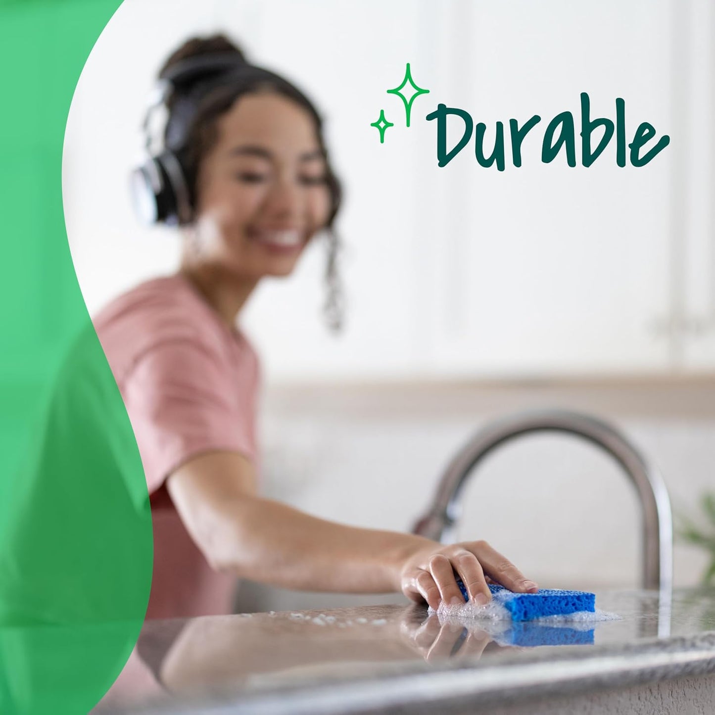 polyester construction engineered for 3x faster cleaning versus leading value sponges