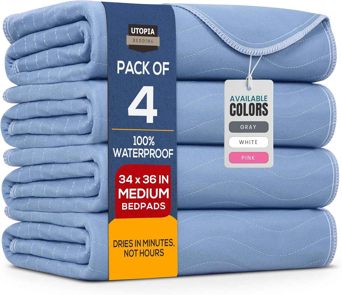Utopia Bedding Washable Underpads – Thoughtful Care Gift for Elderly Parents, 34x36 Pack of 4 Reusable