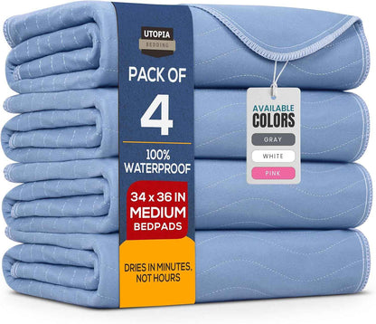 Utopia Bedding Washable Underpads – Thoughtful Care Gift for Elderly Parents, 34x36 Pack of 4 Reusable