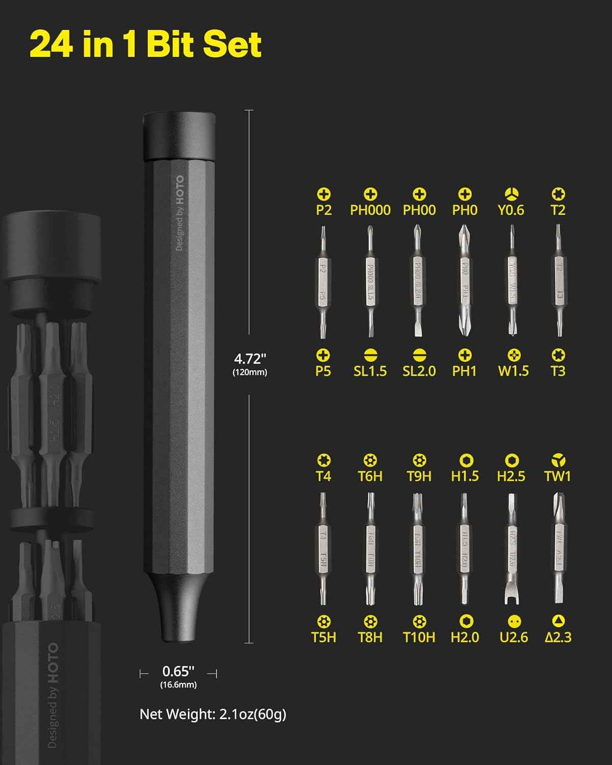 HOTO 24-in-1 Mini Screwdriver Pen – Workbench Companion for PC Builders and IT Technicians, Magnetic Precision Driver