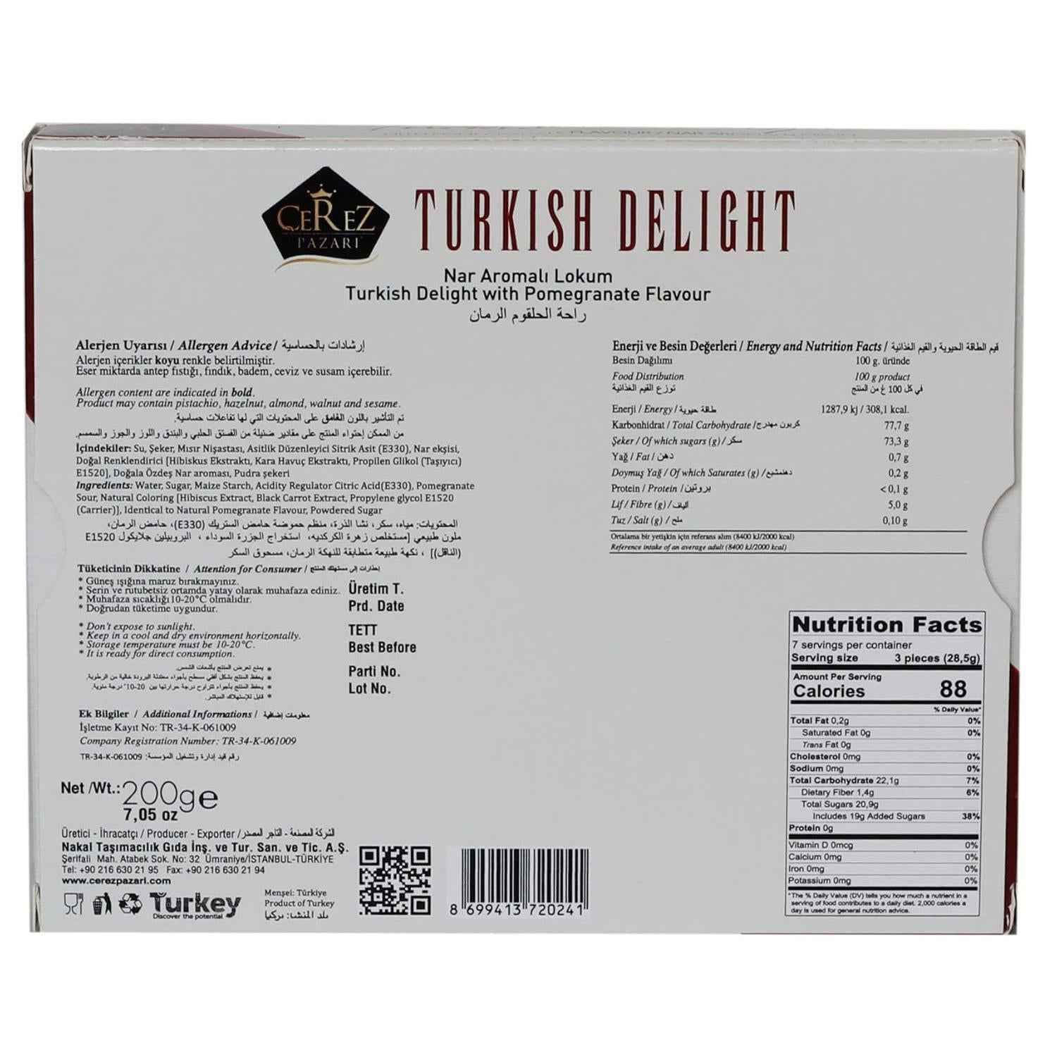 Cerez Pazari Artisanal Lokum with Pomegranate – Imported Confections for the Luxury Dessert Platter