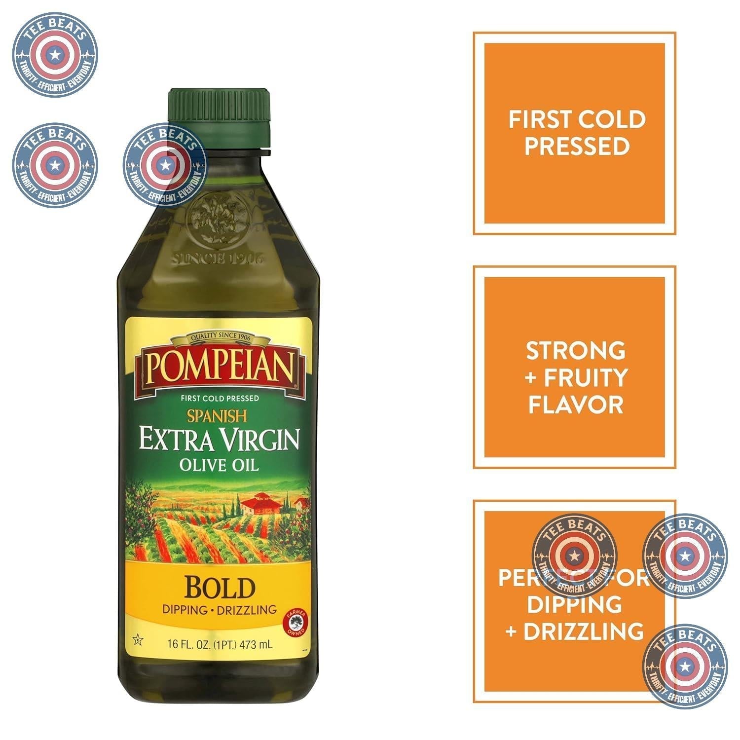Pompeian Spanish Bold Extra Virgin Olive Oil – Thoughtful Housewarming & Hostess Gift for Foodie Friends, 16 Fl Oz