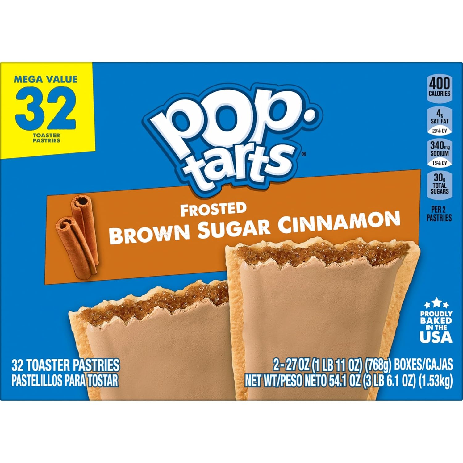 Pop-Tarts Frosted Brown Sugar Cinnamon Toaster Pastries – Grab-and-Go Breakfast for Busy Workdays, Pantry Pack of 32