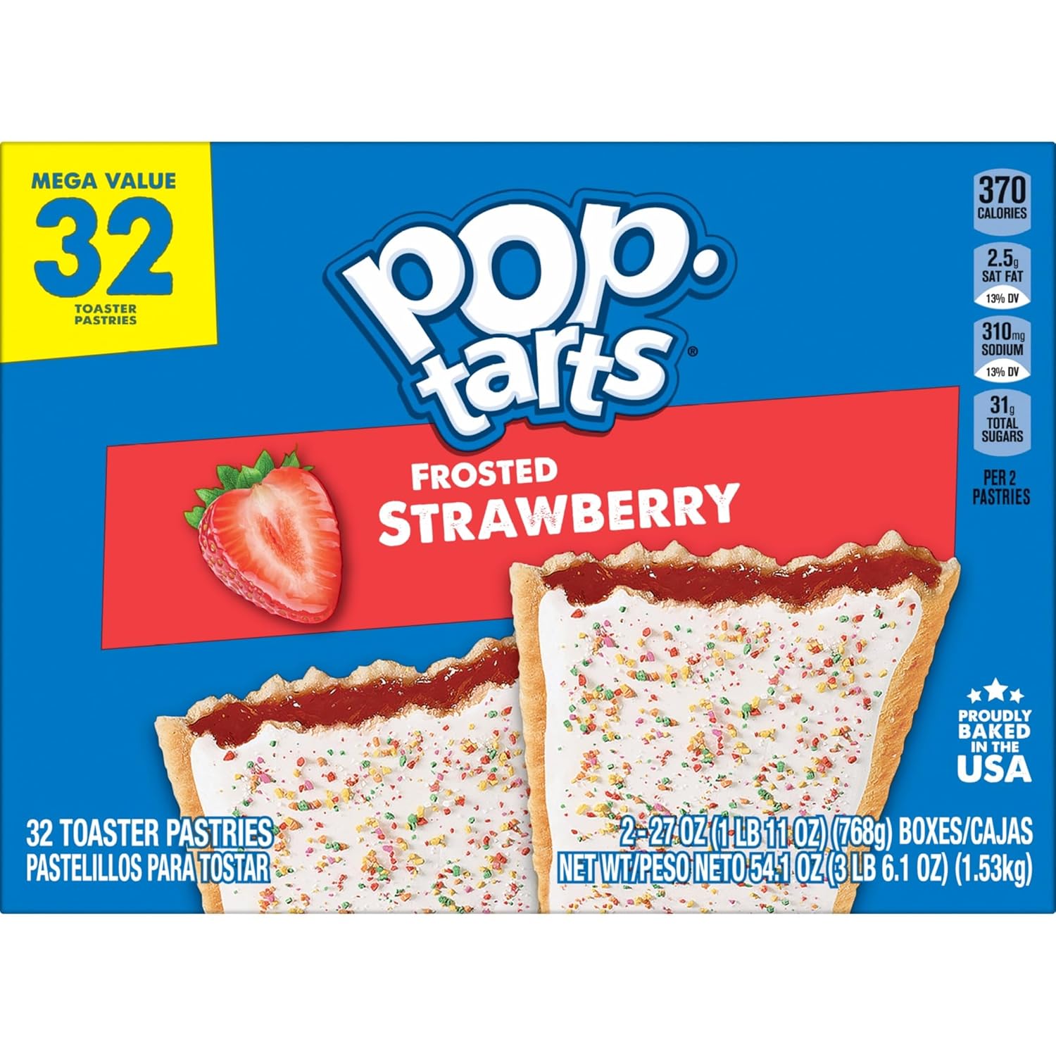 Pop-Tarts Frosted Strawberry Toaster Pastries 32ct – Quick Office Breakfast Snack for Busy Workdays