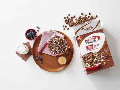 Post Premier Protein Chocolate Almond Cereal — Desk Drawer Snack Cereal with 20g Protein to Beat the Mid-Afternoon Crash