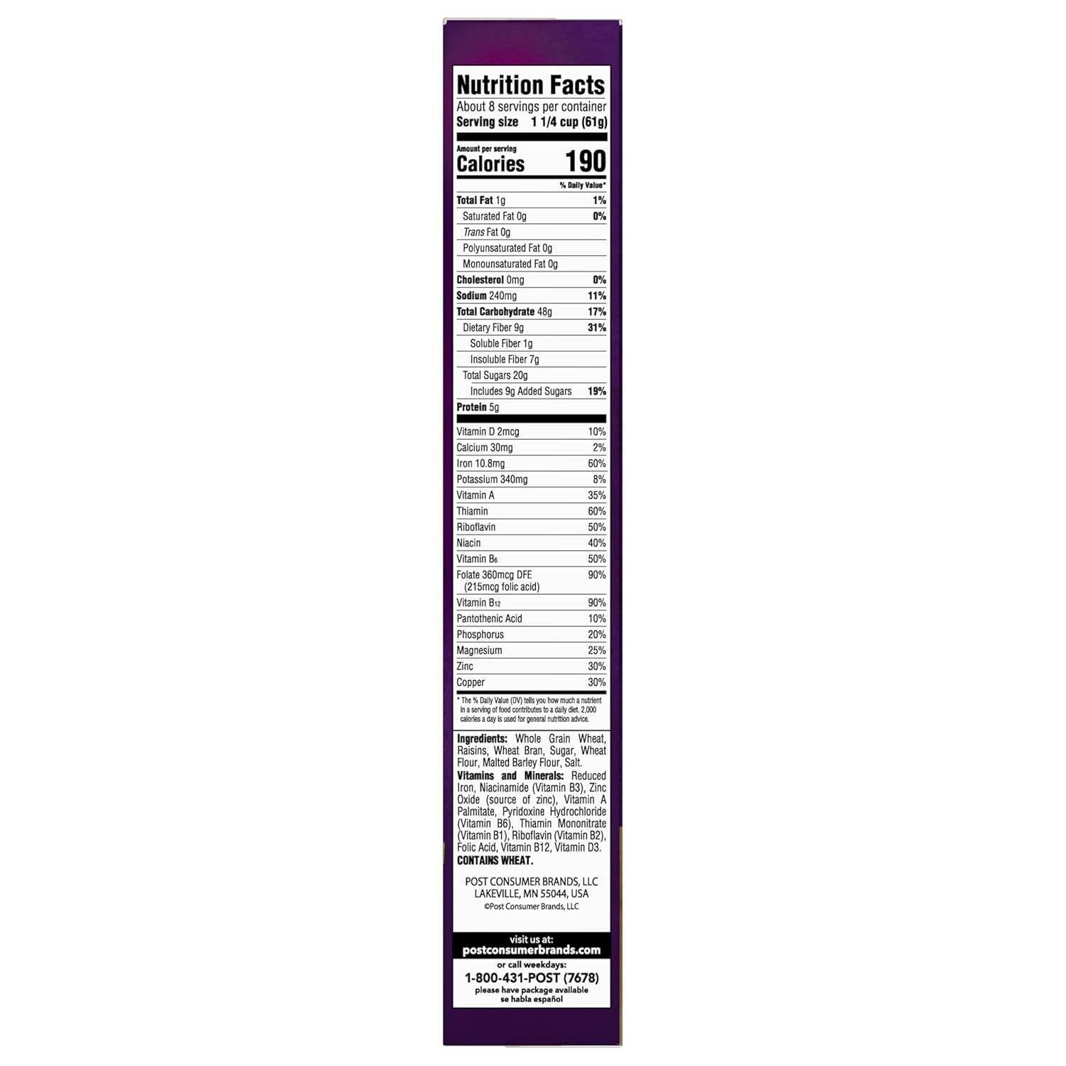 Post Raisin Bran Cereal – Kid-Friendly Whole Grain Breakfast for Family Mornings, 16.6 oz