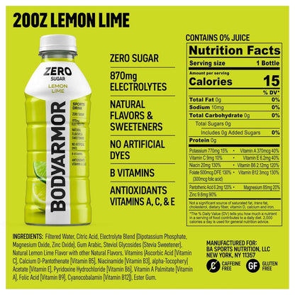 BODYARMOR ZERO Sugar Lemon Lime – Clean-Label Electrolyte Drink for an Uncluttered Wellness Fridge