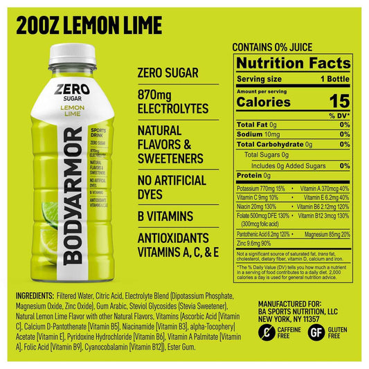BODYARMOR ZERO Sugar Lemon Lime – Clean-Label Electrolyte Drink for an Uncluttered Wellness Fridge