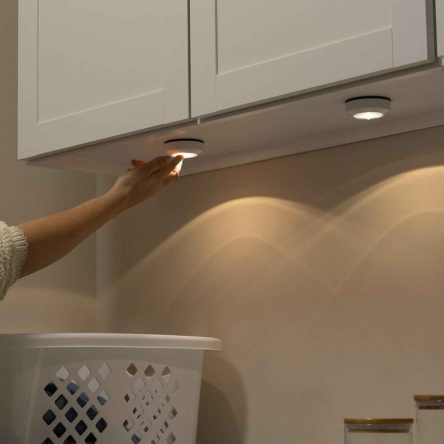 Amazon Basics LED Puck Lights, Battery Operated, 2 Pack — Motion-Activated Night Lighting for Safe Hallways and Staircases