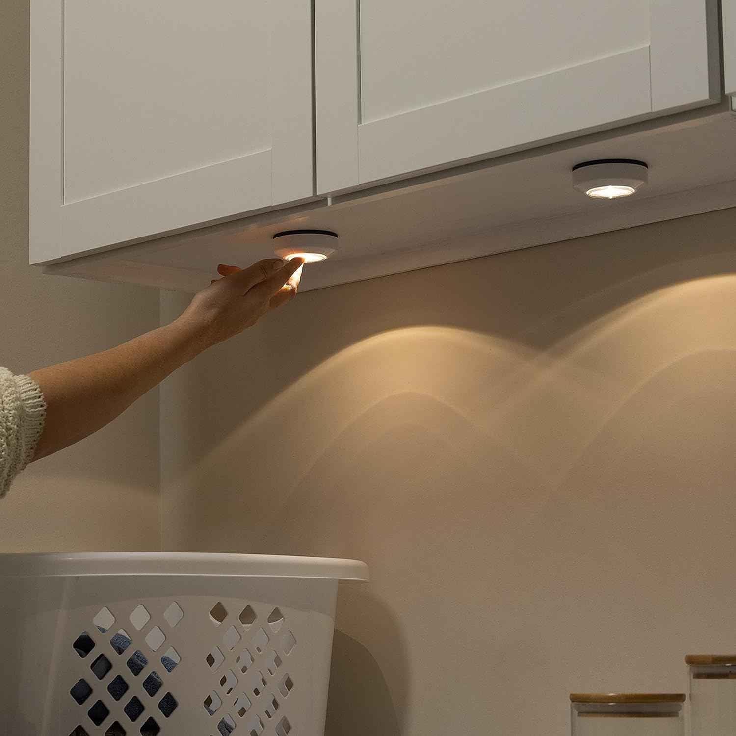 Amazon Basics LED Puck Lights, Battery Operated, 2 Pack — Motion-Activated Night Lighting for Safe Hallways and Staircases