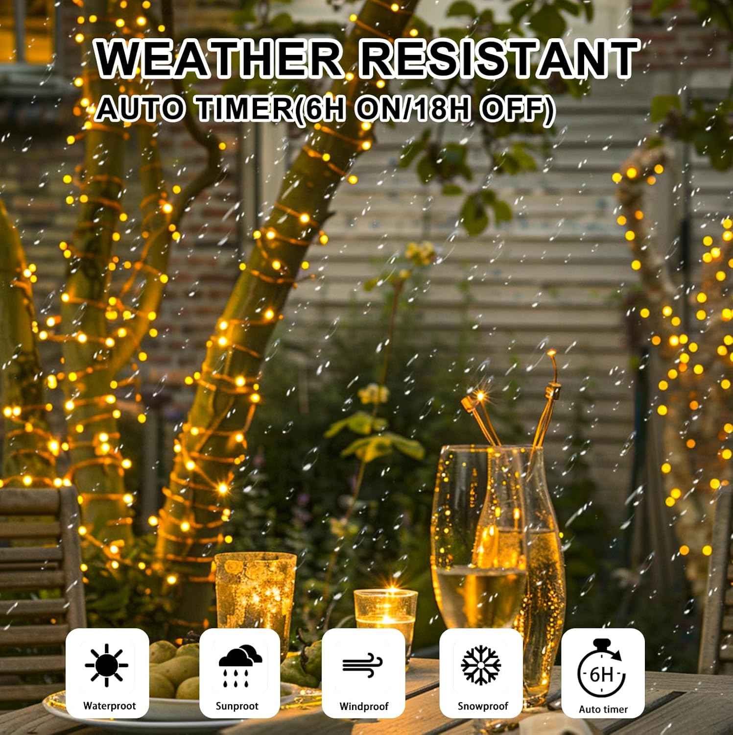 Glowhome Twinkle Lights – Cozy Living Room Aesthetic, 8-Mode Copper Wire Lights with Auto Timer