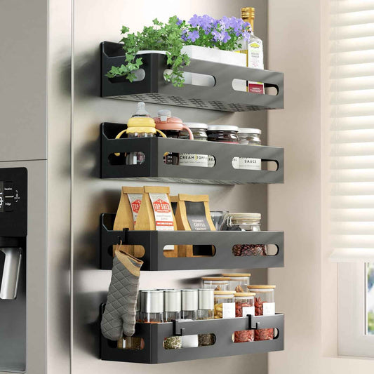 4 Pack Magnetic Spice Rack for Refrigerator – At-a-Glance Spice Storage for Faster Home Cooking, Fridge Door Organizer