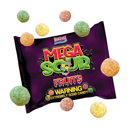 Barnetts Mega Sour Candy Fruits 104g – Travel Snack and Road Trip Sour Sweets in Compact Resealable Pouch
