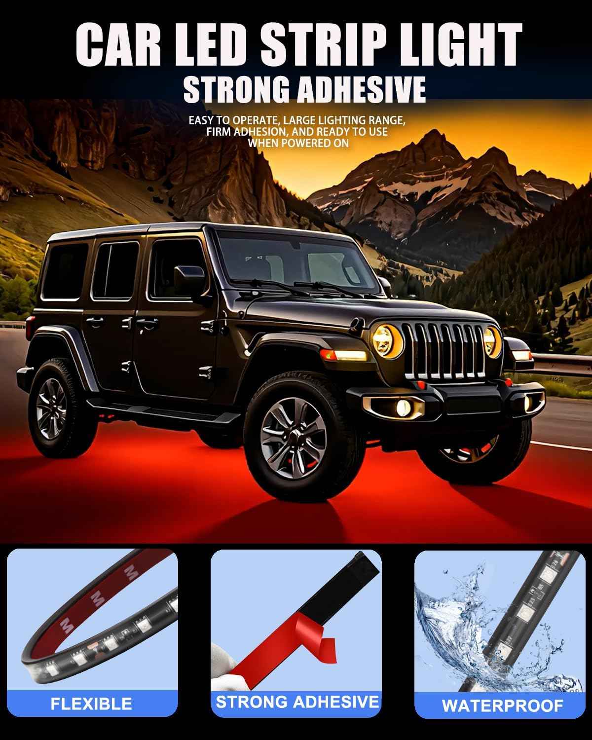 Keiurot 12V LED Light Strip – Outdoor Camping & Patio Car Truck Boat Accent Light, IP67 Waterproof 4-Pack