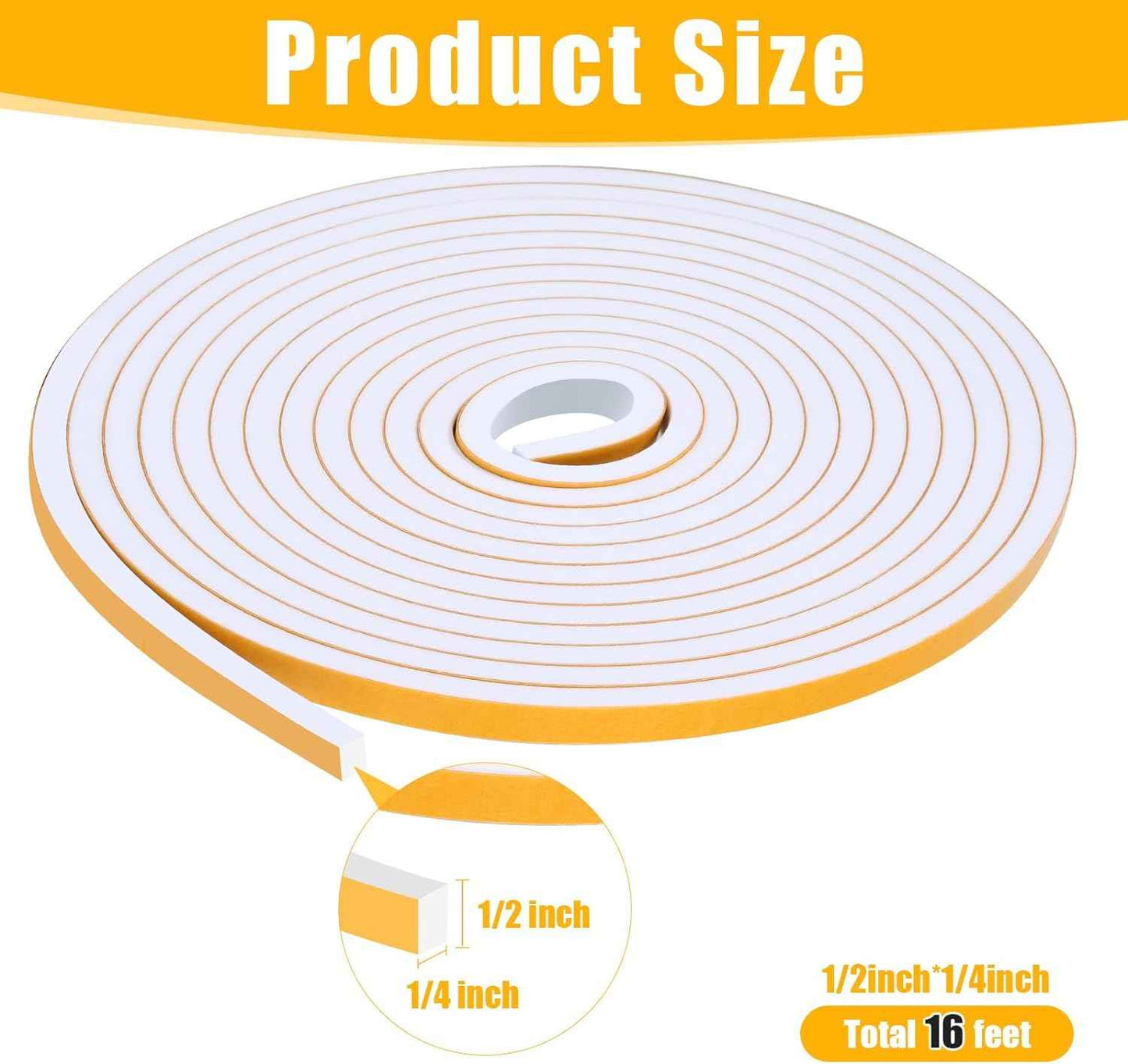 Fowong Weather Stripping Seal – Sleek White and Black Foam Tape for Door Frames and Window Sills, 16ft Home Upgrade