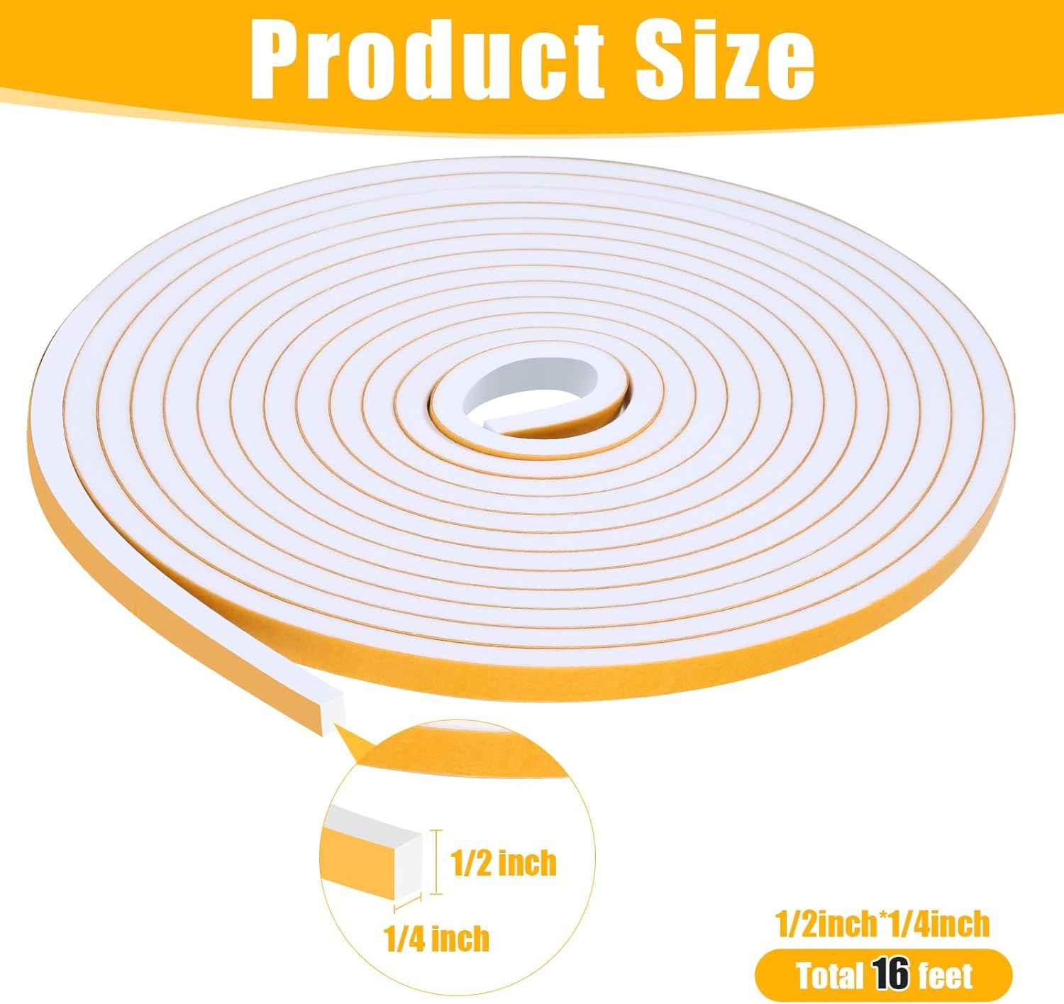 Fowong Weather Stripping Seal – Sleek White and Black Foam Tape for Door Frames and Window Sills, 16ft Home Upgrade