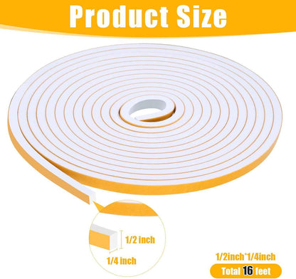 Fowong Weather Stripping Seal – Sleek White and Black Foam Tape for Door Frames and Window Sills, 16ft Home Upgrade