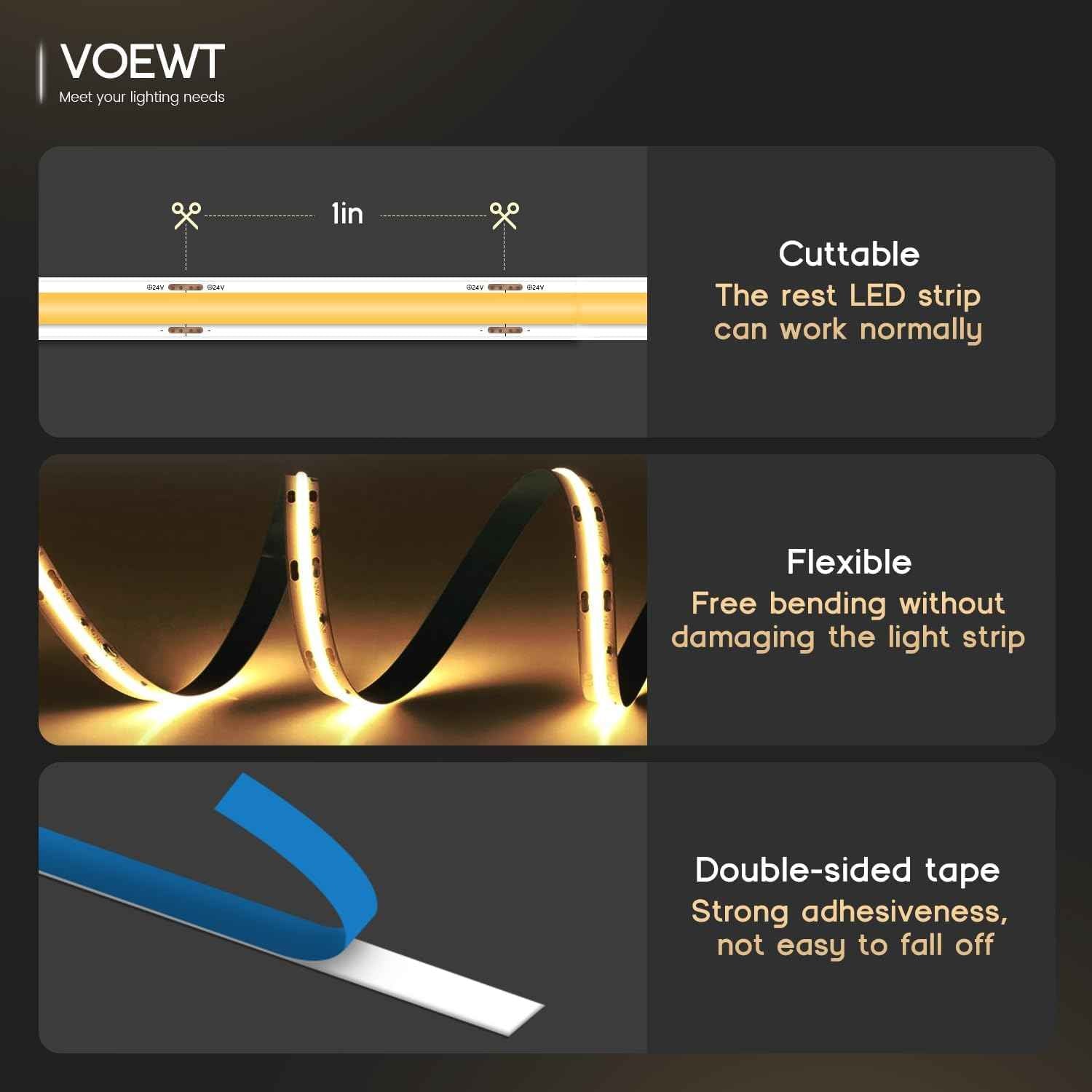 LuminStyle Flexible COB Tape Light for Clean Interior Design, Cuttable 1-Inch Segments 6000K