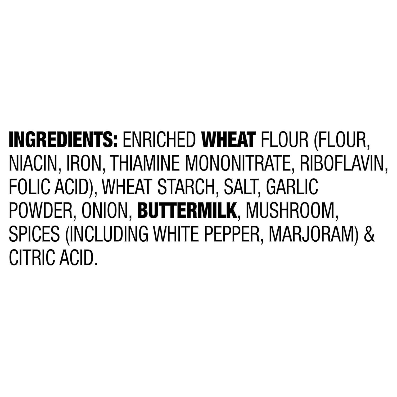 pre-blended spice mix including garlic powder, onion, buttermilk, mushroom, white pepper, and marjoram