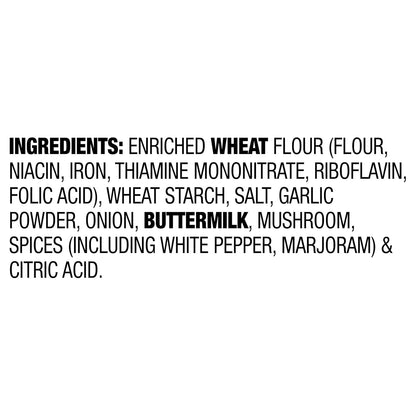 pre-blended spice mix including garlic powder, onion, buttermilk, mushroom, white pepper, and marjoram