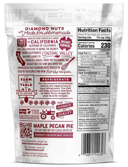 Diamond of California Chopped Pecans – Pre-Chopped Nut for DIY Trail Mix and Cooler Snacks, Portable Pantry Item for Car Camping